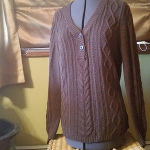 Brown cable v neck sweater eddie bower long button